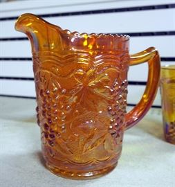 Carnival Glass Qty 22 Includes: Pitcher, Juice Cups, Salad Plates, Footed Sherbet Dish and More