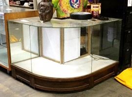 Corner Retail Case, Rounded Glass, No Shelves, Wood Frame, 36.5"T x 48" x 24"