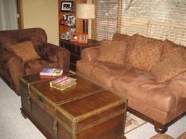 Microfiber love seat with 2 matching chairs , Matching coffee table, end tables 