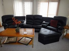 Coffee Table with wrought iron trim, matching side table 
