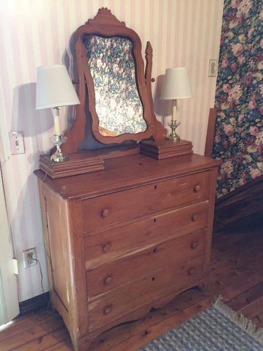 ANTIQUE PINE CHEST WITH MIRROR