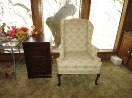 Wing Back Chair, Two Drawer Filing Cabinet