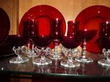 Vintage Morgantown Chanticleer Crystal and Ruby Glass Plates