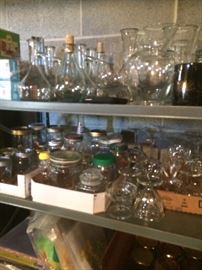 variety of glass jars, vases & ice cream dishes