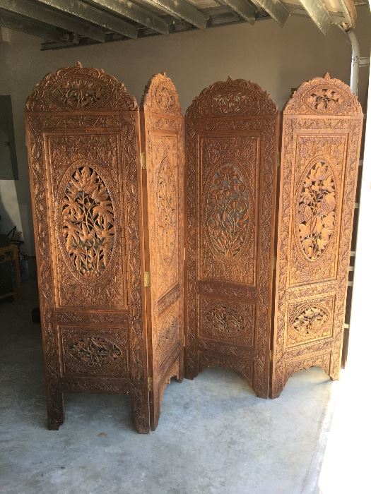 Gorgeous hand carved solid wood room divider. One of a kind 