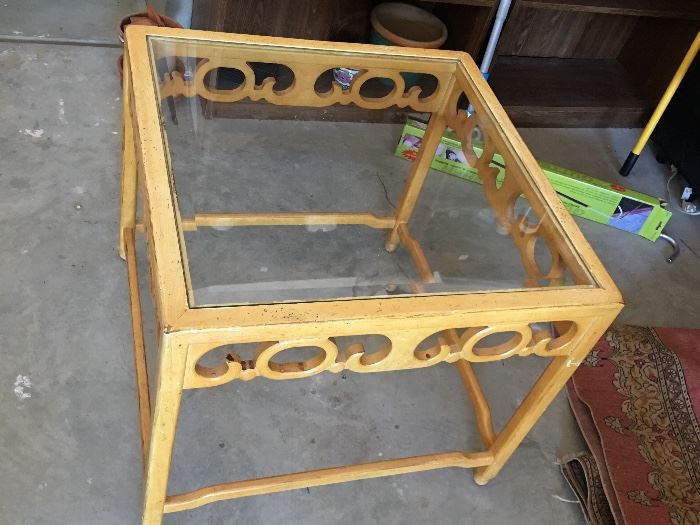 Two unique glass top tables, one needs new glass. Perfect for painting or antiquing  