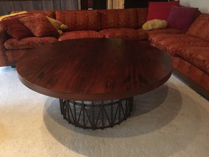 Milo Baughman Rosewood and Bronze Table. This piece was altered in that the legs were taken off and replaced with the bronze base. Coffee table height. (Unmarked / signed). Minor surface scratches. 