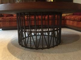 Milo Baughman Rosewood and Bronze Table. This piece was altered in that the legs were taken off and replaced with the bronze base. Coffee table height. (Unmarked / signed). Minor surface scratches. 