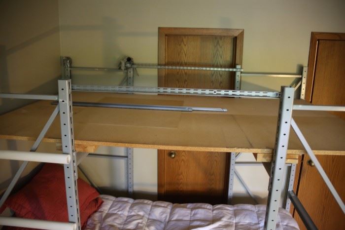 Homemade industrial bunk bed.  Easily comes apart with a hammer