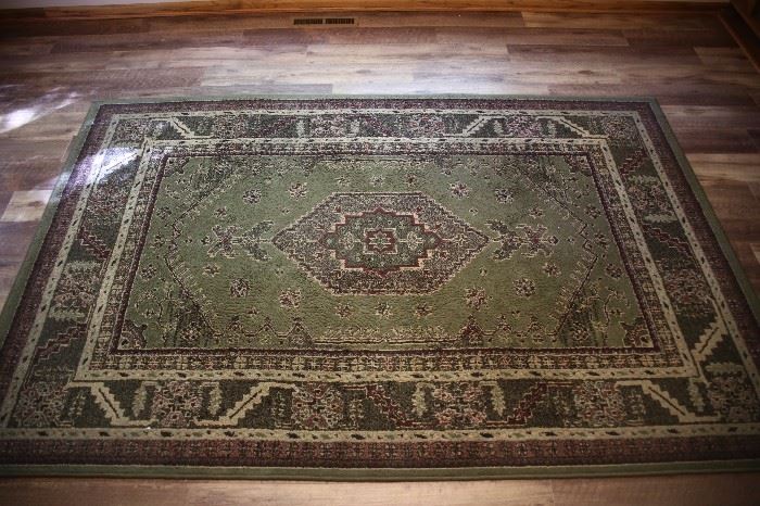 Rectangle floor rug in sage green and burgundy