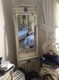 Unique vintage standing mirror with storage base 