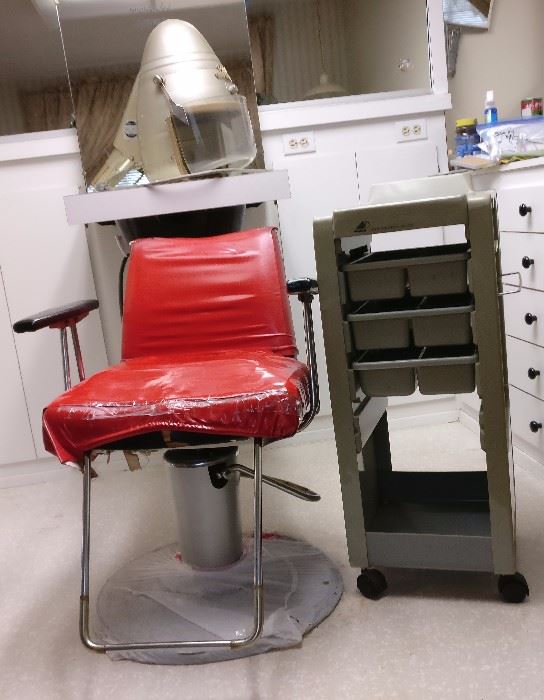 Vintage salon chairs with dryers
Roller cart