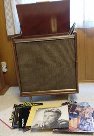 Early 60's Magnavox console stereo and records