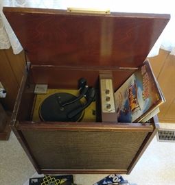Early 60's Magnavox console stereo and records