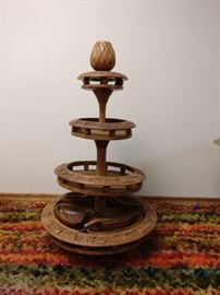 Hand carved four tiered Lazy Susan - Teak wood/Monkey Pod Hawaiian 