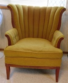 Vintage wood trimmed winged back chair