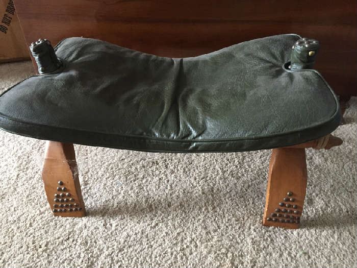 antique leather sadle bench