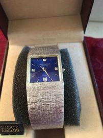 Jules Jurgensen silver 3-diamond blue dial watch