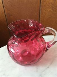 Fenton glass cranberry thumbprint pitcher