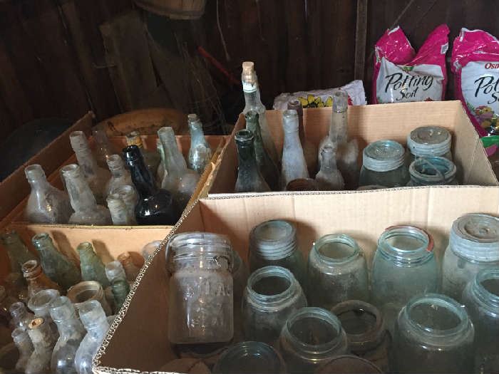 Vintage bottles and canning jars