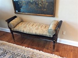 Wonderful wood settee wth scrolled arms