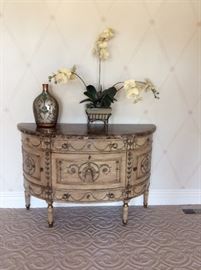 Decorative demilune dresser great for entry way, dining room, living room, etc.