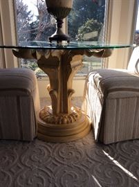 Carved wood glass top table