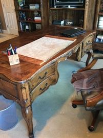 Parquet topped carved French style desk