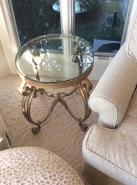 Glass top iron base end table