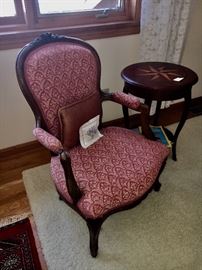 Antique arm chair, beautifully upholstered.