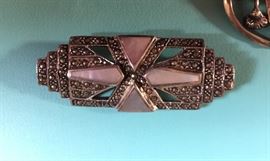 Vintage sterling and marcasite art deco brooch