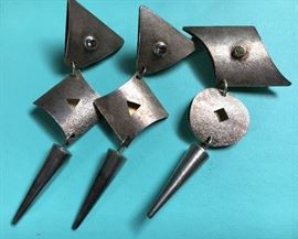 Joseph Downs Custom Sterling Silver Amethyst Brooch with matching earrings. Sterling Silver Artisan crafted, modernist.