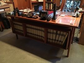 Open bookcases in front.