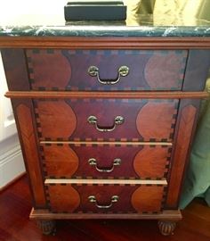 One of a kind small chest of drawers with marble top