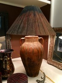 NC pottery/lamp and hand painted shade