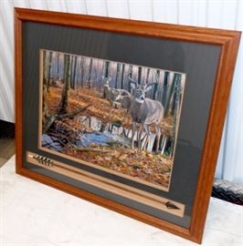 ARTIST SIGNED JIM KASPER LOW NUMBER 589/5000 LIMITED EDITION FRAMED MATTED WHITE TAIL DEER ARCHERY ARROW FOREST PRINT 