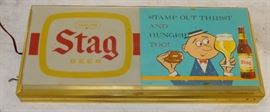 VINTAGE 1974 CARLING STAG BEER LIGHTED ADVERTISING SIGN "STAMP OUT THIRST AND HUNGER TOO!"