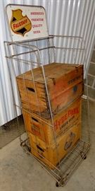 VINTAGE FALSTAFF BEER POINT OF PURCHASE STORE DISPLAY ROLL AROUND CART WHICH HOLD WOODEN BEER BOTTLE CRATES ALPEN BRAU HYDE PARK 