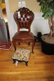 #37 Brown Leather Button Back Chair $75 — at Thoreau Court Madison, AL 35758.
