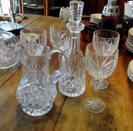 Crystal Decanter, Pitcher and Wine Glasses