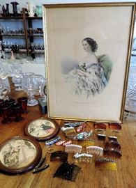 Vintage Comb Collection and Victorian Prints