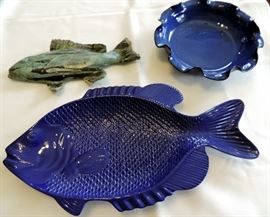 Cobalt Blue Fish and Serving Plate, Fish Sculpture