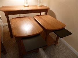 Oak end tables and sofa table
