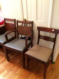 #46 Odd Dining Chairs with blue seat $30 each #47 Odd dining chair with green seat $30