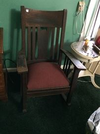 #56 black rocking chair with red seat $50