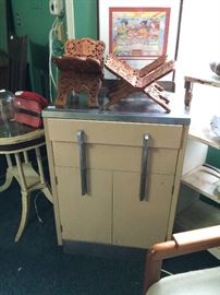 #22 Mid century cabinet with drawer cream stainless top 24x17x34 $100
