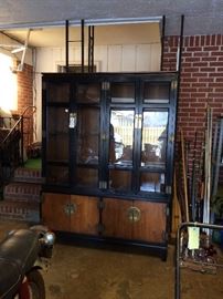 #28 Asian style china cabinet with glass doors and shelves 56x12x78 $175