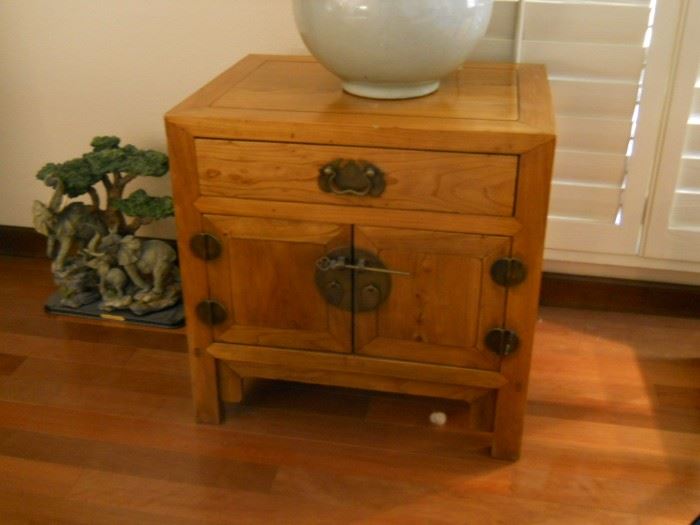 From Hong Kong wood side tables WITH ORNATE BRASS FIXTURES