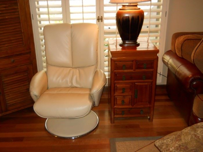 off White Leather swivel mid century style chair