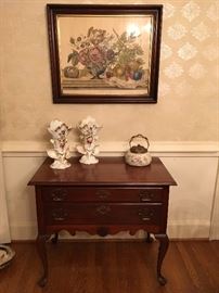 Queen Anne Lowboy, Old Paris, English Biscuit Jar